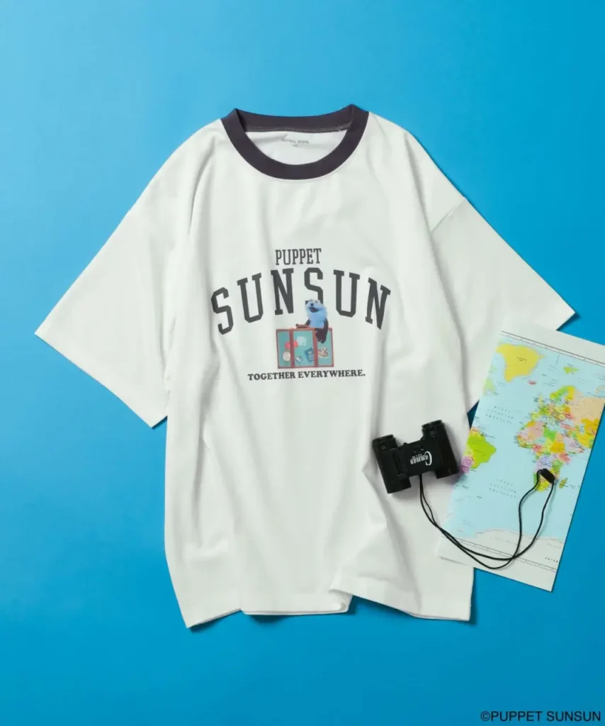 スンスンとGLOBAL WORKSのコラボTシャツ　前面SUNSUNのロゴ