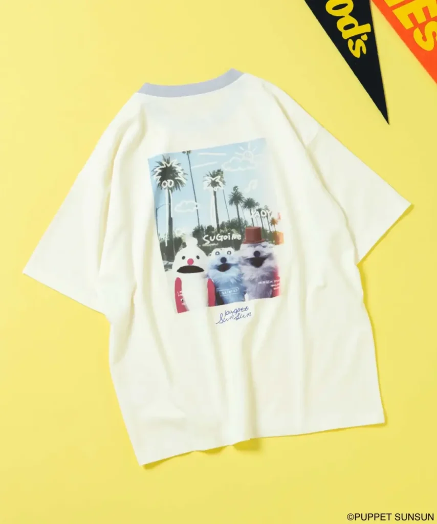 スンスンとGLOBAL WORKSのコラボTシャツ　背面のスンスンの旅先フォト柄
