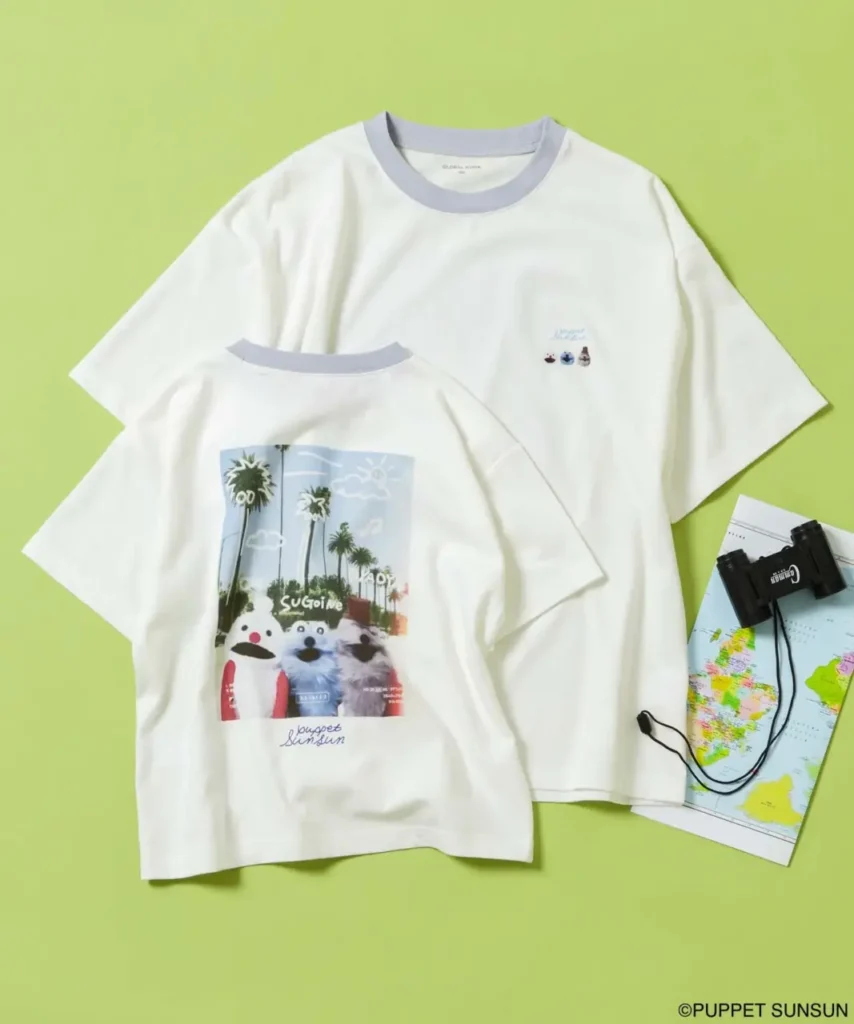 スンスンとGLOBAL WORKSのコラボTシャツ　背面のスンスンの旅先フォト柄