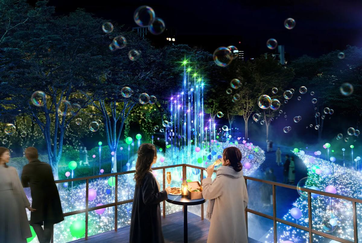 東京ミッドタウンのMIDWINTER LOUNGEとしゃぼん玉イルミネーション（イメージ）