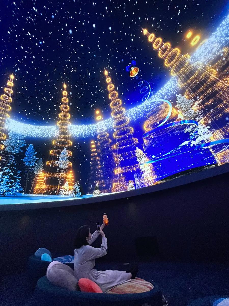 ドームに広がる星と光のツリーを撮影する来場者のイメージ